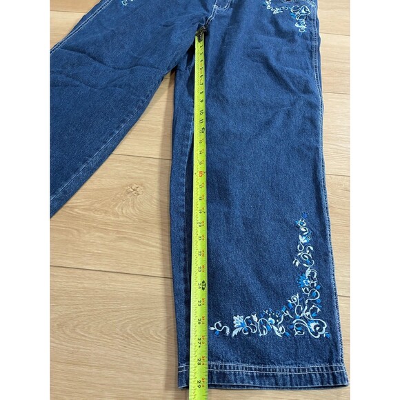 Vintage Revolt Women's Blue Denim Overalls Floral Embroidered Size 20 - Picture 3 of 7